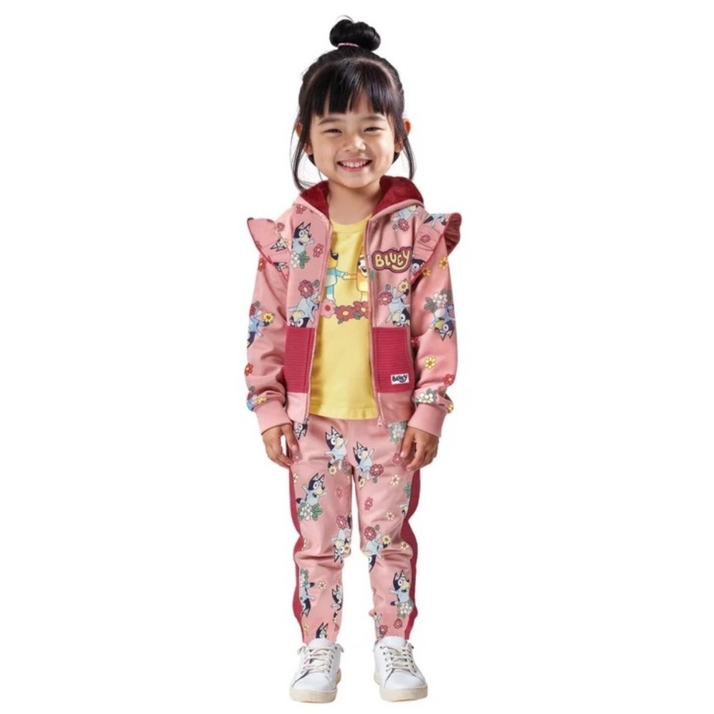 Cute Pink Kids' Tracksuit with Floral Design - Picture 1 of 5